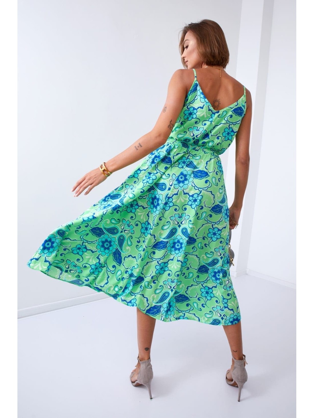 Rochie de vara cu modele cu bretele, verde 110600 - Magazin online - Boutique